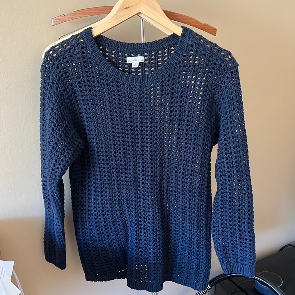 LL Bean Sweater, open stitch, navy blue
